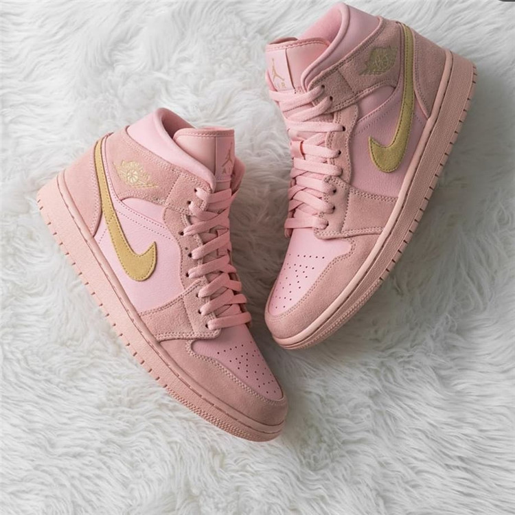 nike/耐克 air jordan 1 aj1 乔1 mid se gs 珊瑚粉金钩麂皮 篮球鞋