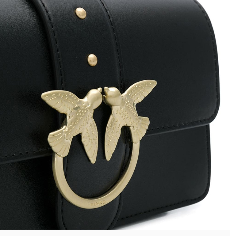 pinko(品高) 黑色皮质燕子包单肩斜挎包