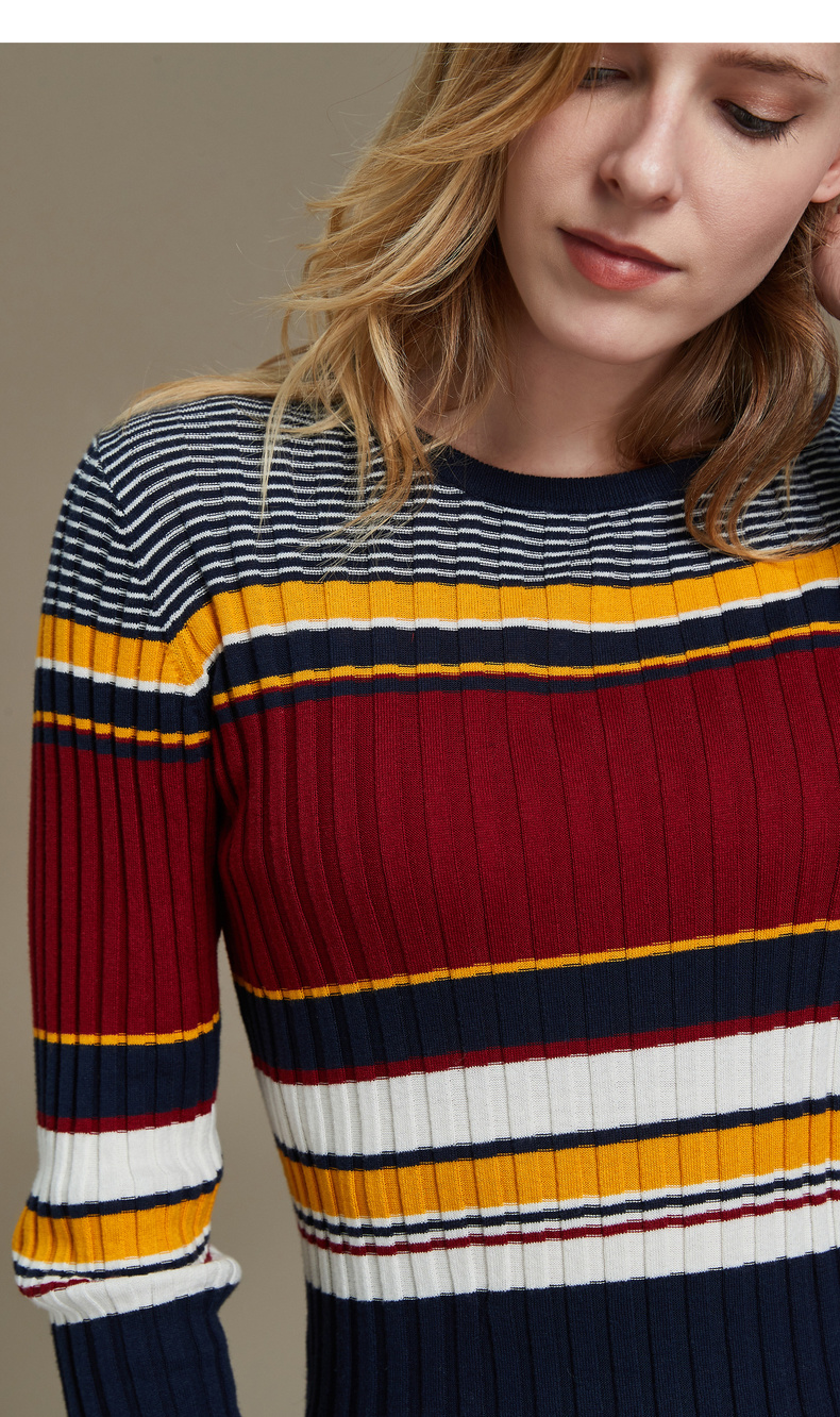 gant/甘特 2019早秋新品 女士针织衫/毛衣 横条纹拼色修身针织衫