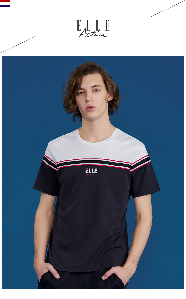 elle active/elle active 男士休闲t恤 白/蓝短袖 19春夏 新品