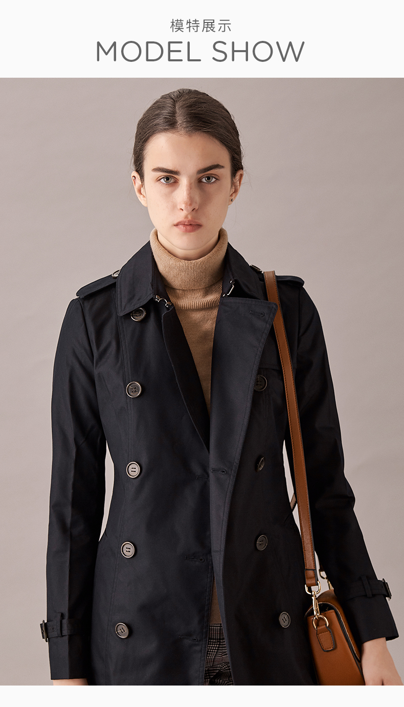 hazzys/哈吉斯 秋冬新款风衣女经典格子女士风衣外套aswsh08ch01