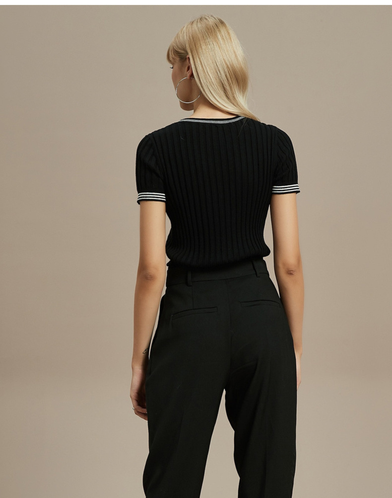 wear】2019秋季新品 女士针织衫/毛衣 含桑蚕丝修身条纹针织衫 330402