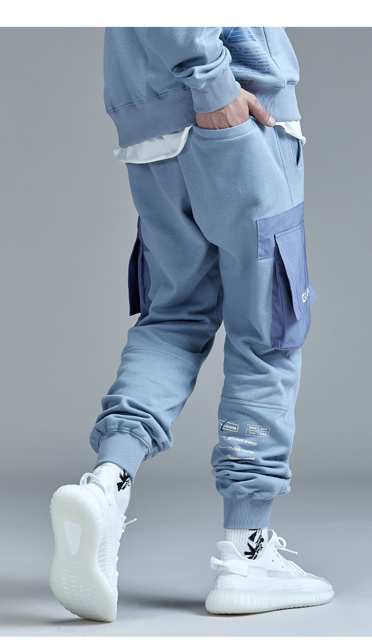 guuka 裤子 雾霾蓝 运动 卫裤 男 潮牌 学生 嘻哈 纯棉 多口袋 工装裤