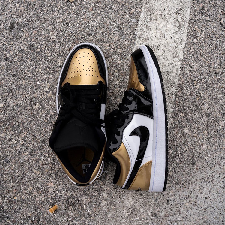 nike/耐克 19秋冬 情侣款 aj1 低帮 漆皮 黑金脚趾 nile air jordan 1
