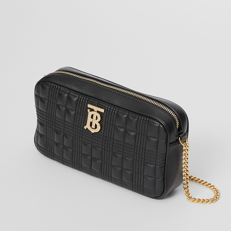 burberry/博柏利 女包19秋冬新款女士小号黑色绗缝格纹羔羊皮链条相机