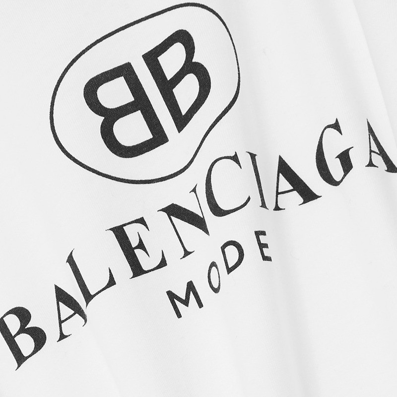 特價balenciaga/巴黎世家 19春夏新款女士白色純棉圓領修身印花雙b