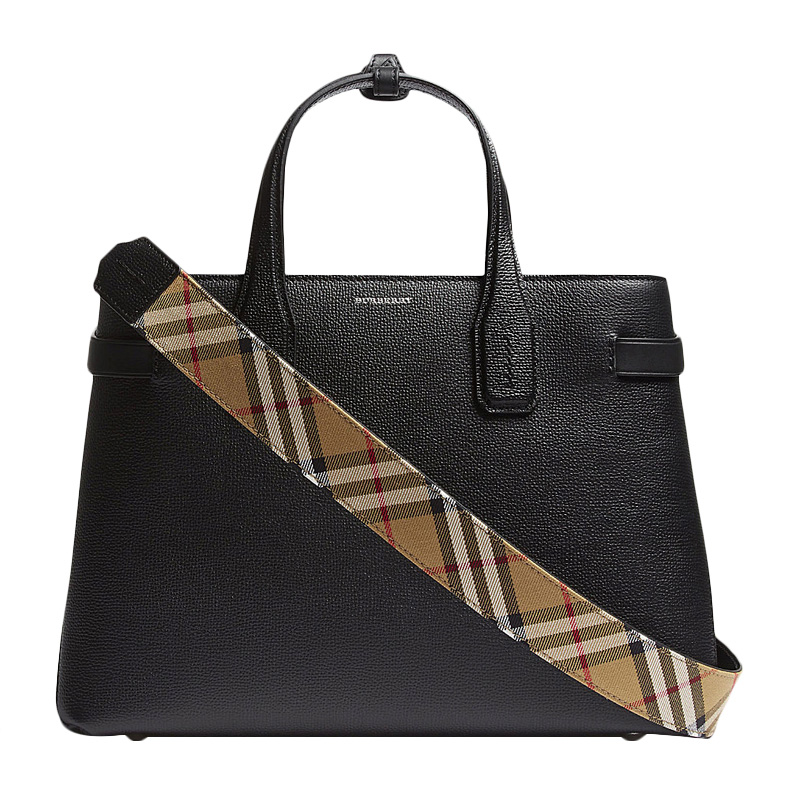 burberry/博柏利 女包 the banner系列 女士黑色小牛皮手提包斜挎包