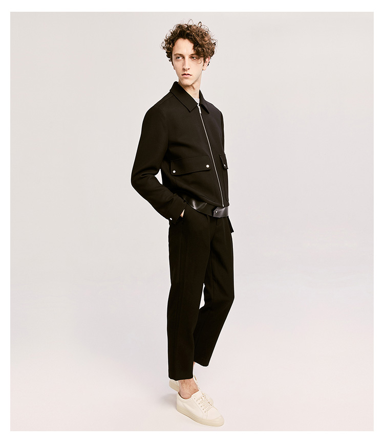 by sean/sean by sean名堂男士夹克2019秋季新品精仿羊毛拼接皮革油边