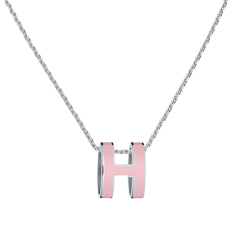 hermes/爱马仕女士经典pop h项链节日礼物樱花粉漆面镀金镀钯金属件