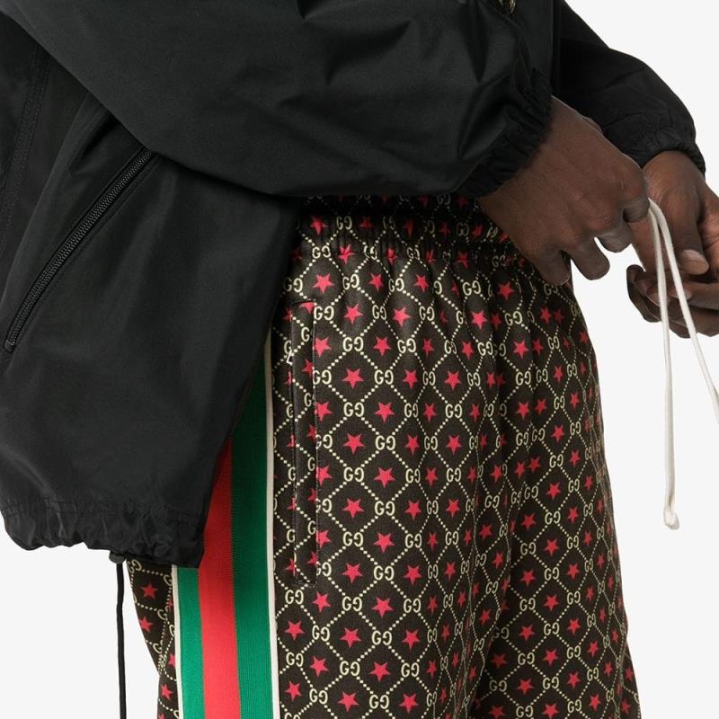gucci/古驰 2019秋冬 男士 黑色 星星印花 裤侧红绿拼色饰边 束脚运动