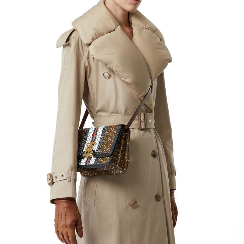 【包邮包税】burberry/博柏利 19秋冬新款tb 女士小号马鞍棕拼色帆布