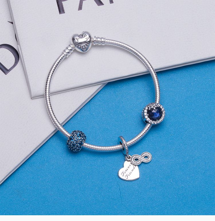 pandora/潘多拉 蓝色闪耀永恒之心蛇骨链手链手镯 pand00040