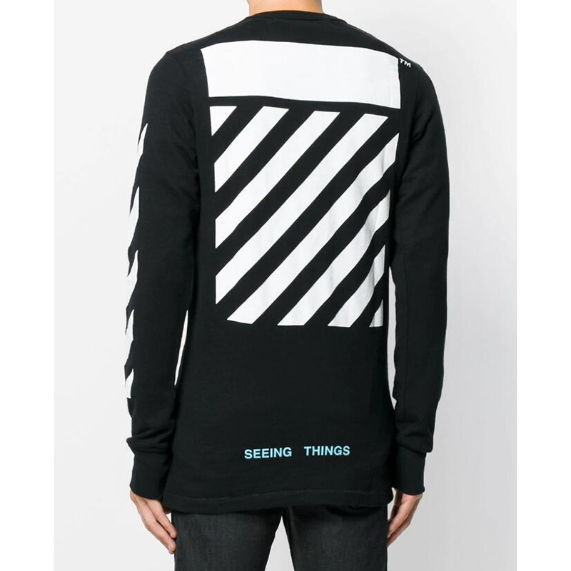 off-white/off-white 男士黑色棉质宗教印花长袖运动t恤