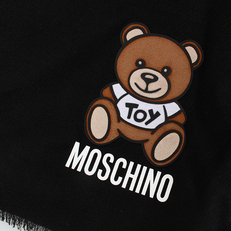 moschino/莫斯奇诺 2019秋冬新款黑色羊毛泰迪熊图案男女同款流苏围巾