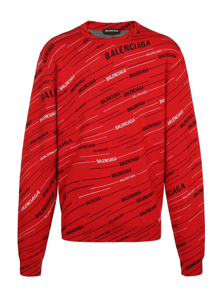 balenciaga/巴黎世家 红色羊毛混纺圆领男士卫衣 秋冬卫衣针织衫