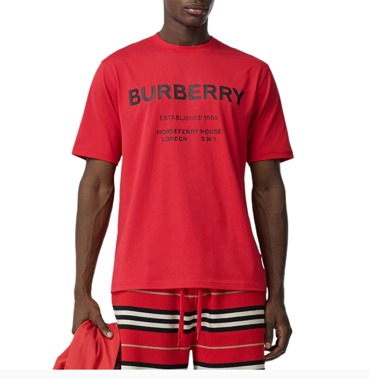 burberry/博柏利【20春夏】男装 服饰 时尚休闲 圆领logo印花棉质半袖