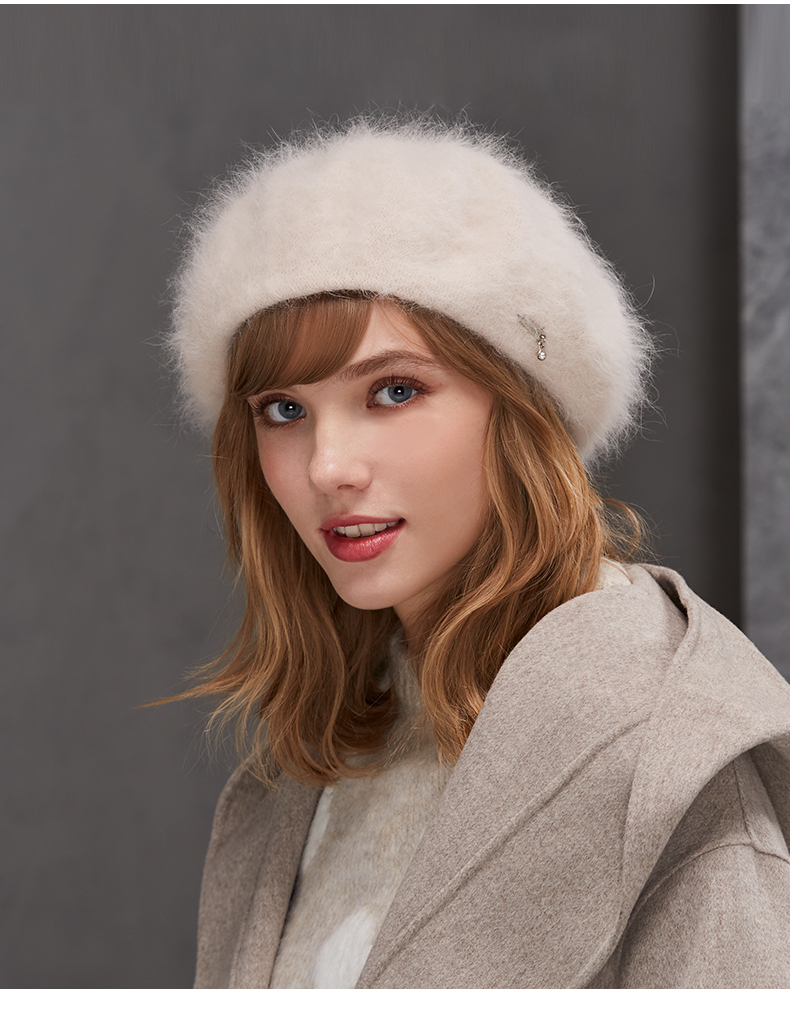 kenmont/卡蒙2019秋冬新品贝雷帽冬季兔毛帽子女可爱文艺毛绒帽子画家