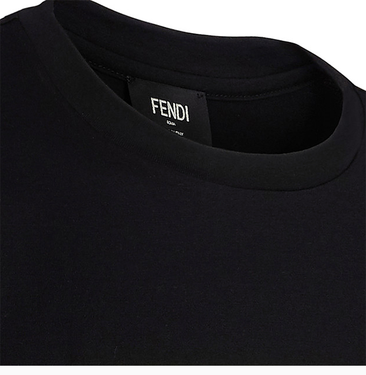 fendi/芬迪 宽松短袖圆领t恤衫 男士黑色棉质荧光色 logo 半袖商务