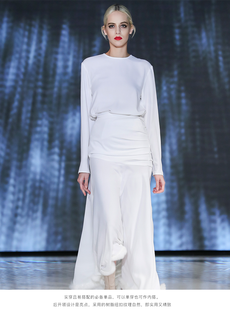 magyann/magyann2019秋冬时装周设计师原创后开圆领女士长袖衬衫