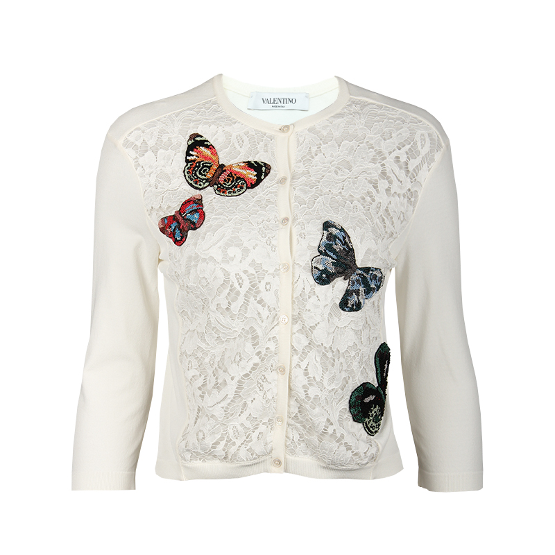 valentino/华伦天奴蝴蝶蕾丝白色女卫衣开衫vaqrf013