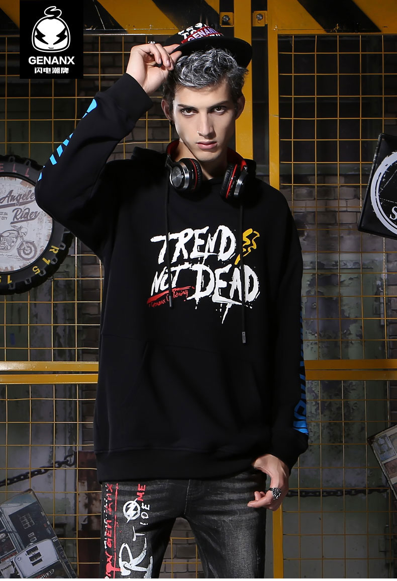 genanx&闪电潮牌 卫衣男 连帽 宽松 韩版 潮流 青少年 嘻哈 卫衣 情侣