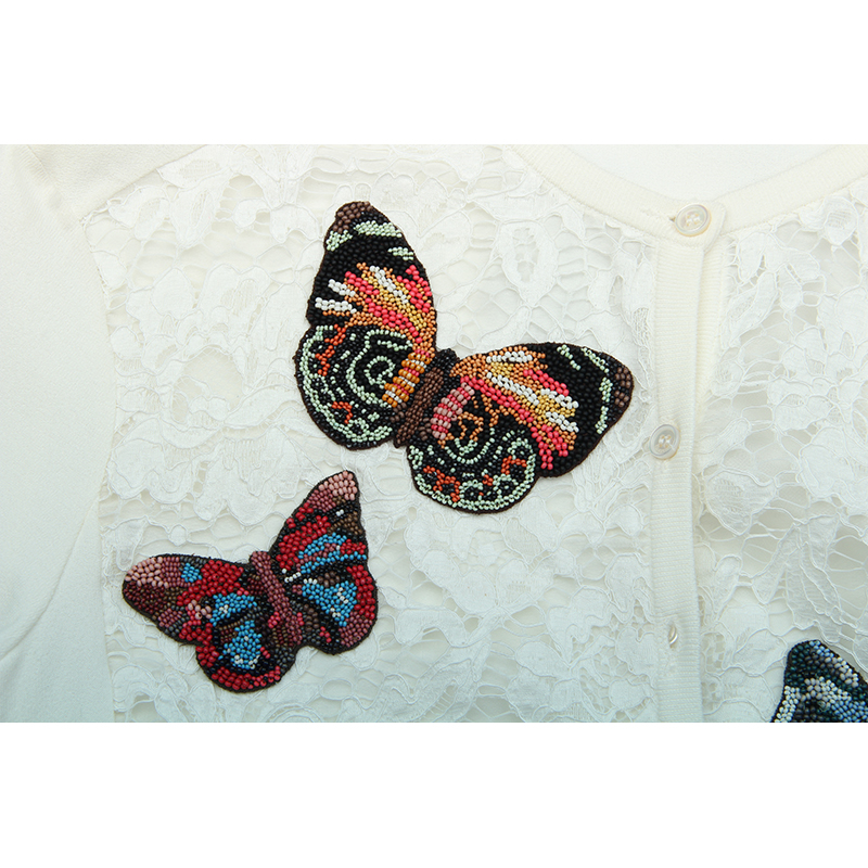 valentino/华伦天奴蝴蝶蕾丝白色女卫衣开衫vaqrf013