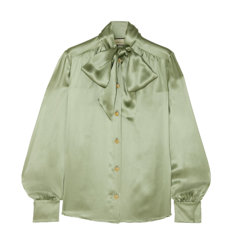 【包邮包税】gucci/古驰 19早秋女士新款混合缎面真丝缎面长袖衬衫 两