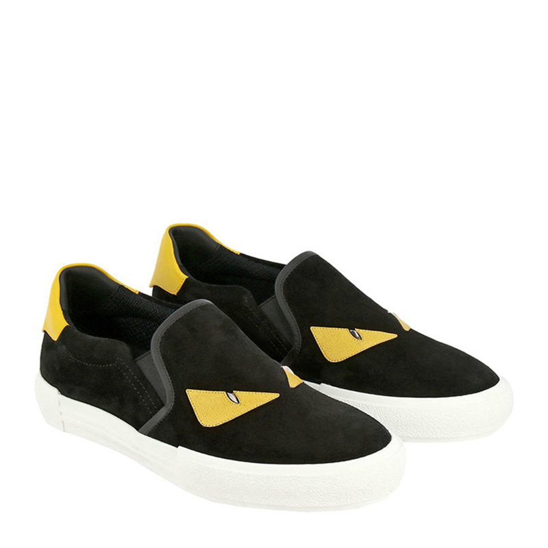 fendi/芬迪 男士黄色小怪兽眼睛黑色帆布平底鞋乐福鞋 7e1152 a1gv