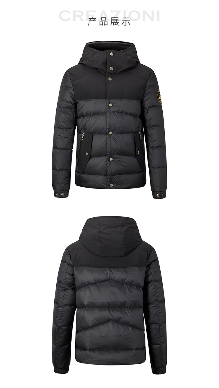 creazioni/克莱切尼男士羽绒服男士时尚拼接精美徽章连帽保暖羽绒服