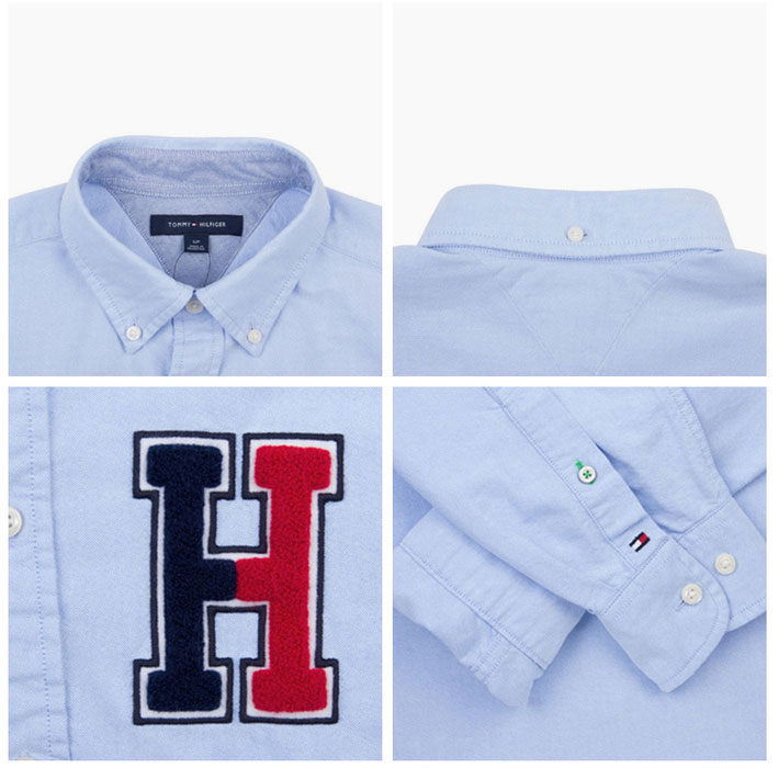 希绯格 汤米 男士 新款 牛津纺 商务 休闲 logo 贴布 长袖 衬衫