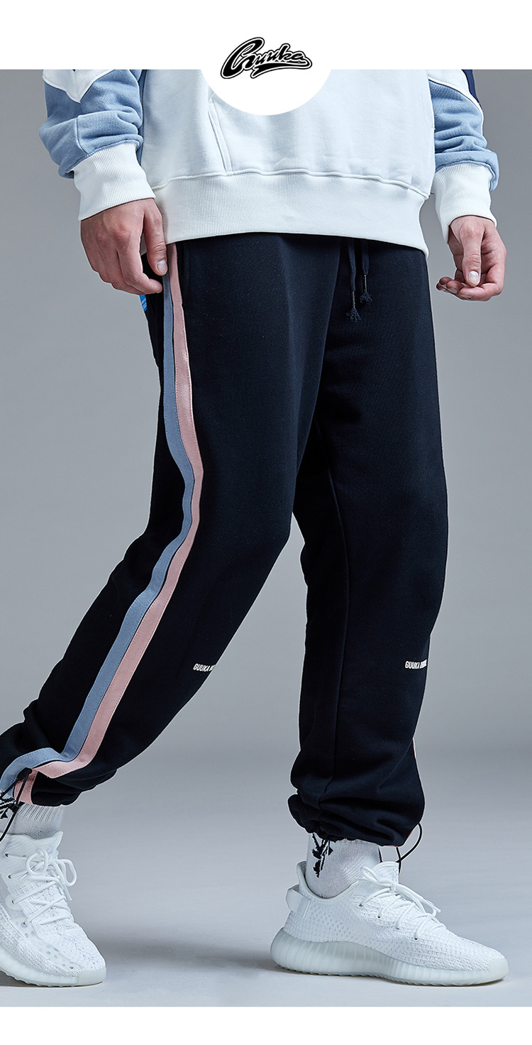 guuka潮牌 裤子潮 卫裤 男士 运动裤 松紧裤 黑色裤子 秋冬裤子