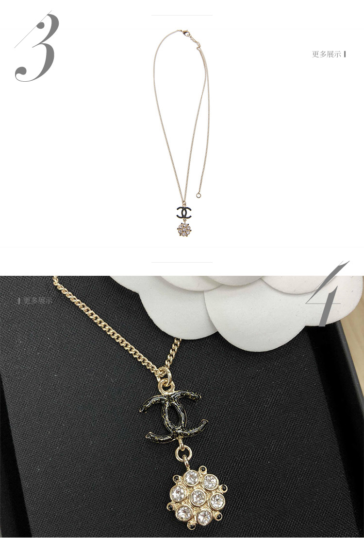 【19秋冬新款】chanel/香奈儿 女士 黑色双c 水钻吊坠装饰 锁骨链项链