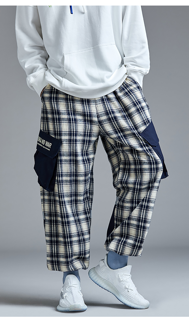 guuka 裤子 潮牌 日系 格子休闲裤 男 直筒裤 青少年 ins 街头风 长裤