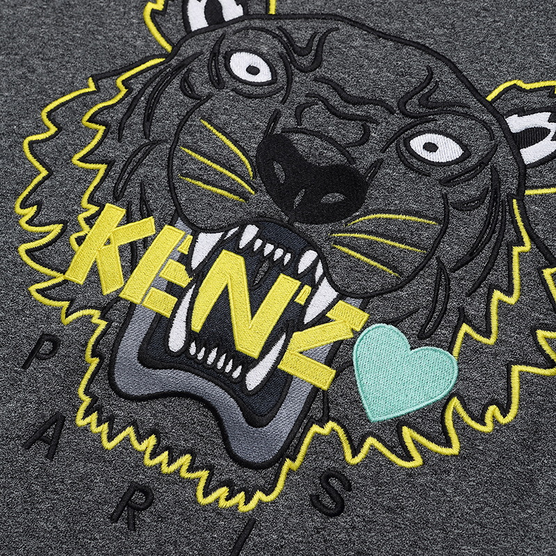 kenzo/高田贤三 时尚love系列深灰色大老虎头刺绣纯棉女卫衣f962sw