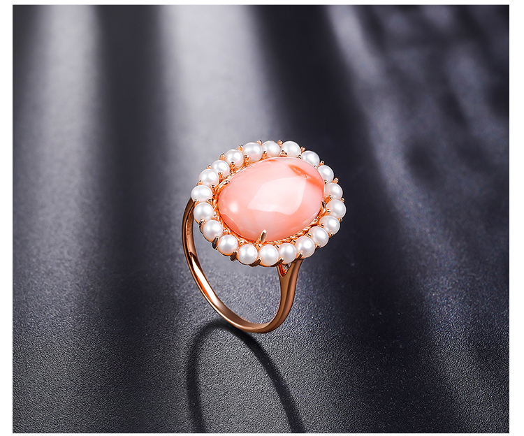 【新款】sandyrilla/仙蒂瑞拉 10*14mm时尚粉色深水珊瑚18k金戒指