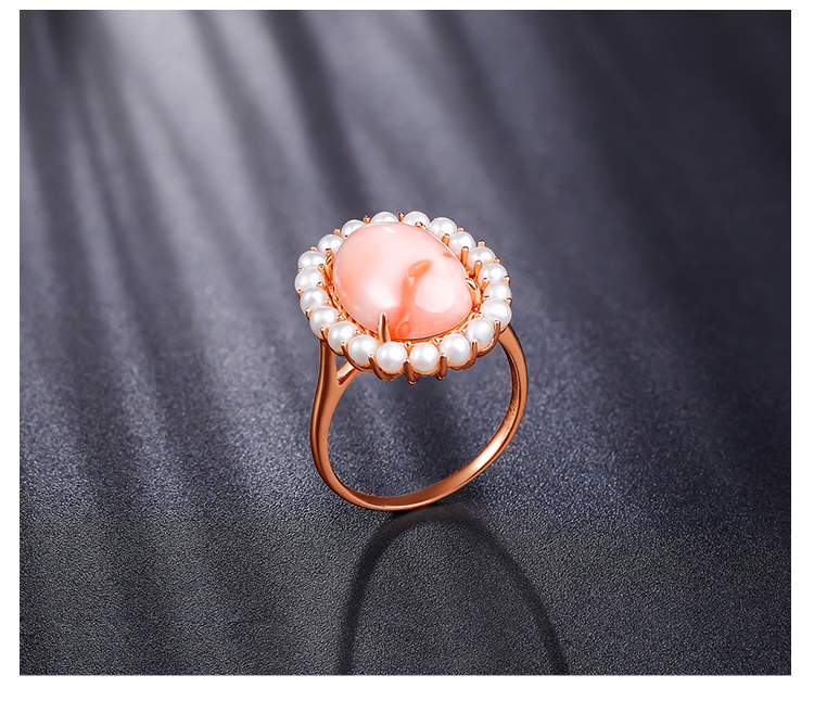 【新款】sandyrilla/仙蒂瑞拉 10*14mm时尚粉色深水珊瑚18k金戒指