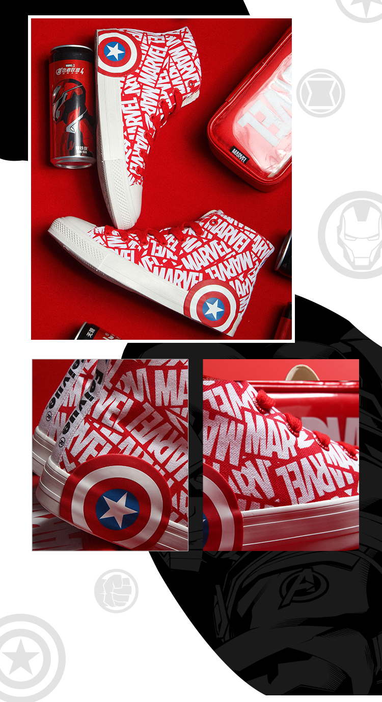 飞跃漫威联名款新品帆布鞋高帮美国队长盾牌复古男女休闲鞋0015