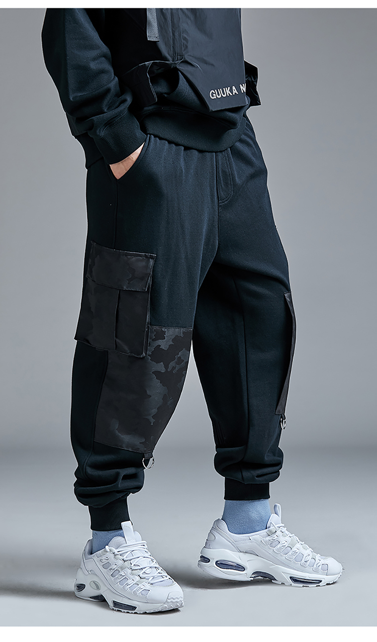 guuka潮牌 束脚裤 男士 秋冬裤子 卫裤 男潮 运动裤 纯棉 暗纹 迷彩裤