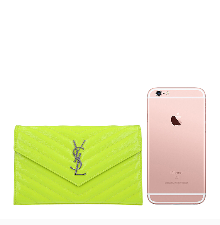 saint laurent paris/ 圣罗兰 monogram系列 女士荧光绿小牛皮logo