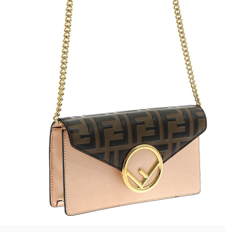 fendi芬迪女士牛皮logo标识经典双f印花时尚腰包单肩包链条包