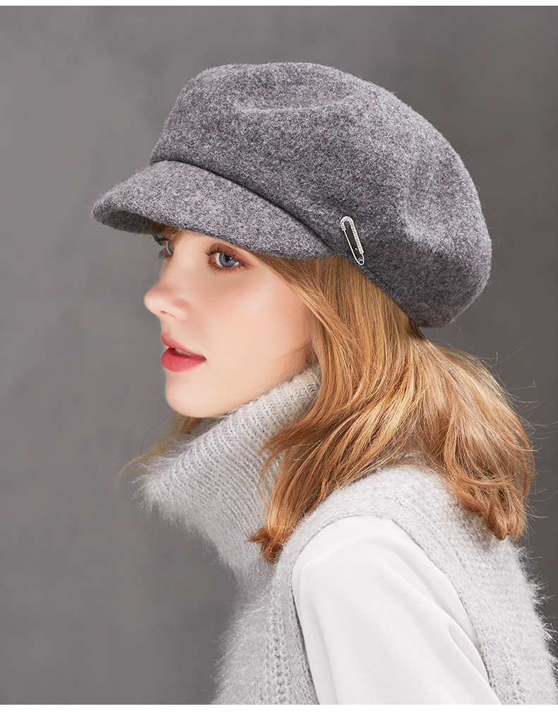 kenmont/卡蒙2019秋冬新品英伦复古新款纯羊毛贝雷帽女士秋冬季纯色报