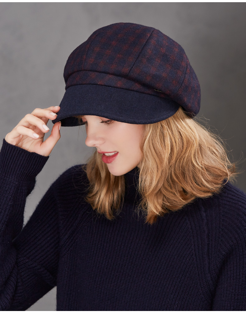 kenmont/卡蒙秋冬新品秋冬毛呢帽子保暖女英伦羊毛贝雷帽带帽檐百搭