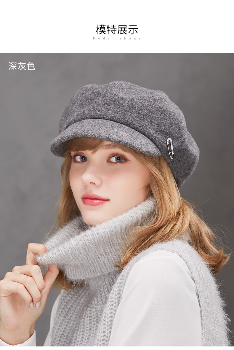 kenmont/卡蒙2019秋冬新品英伦复古新款纯羊毛贝雷帽女士秋冬季纯色报