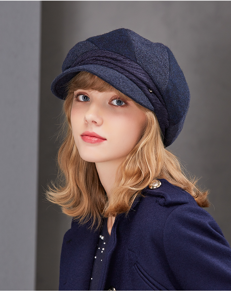 卡蒙亮丝厚毛呢帽子显脸小贝雷帽女冬天保暖蓓蕾帽户外休闲堆堆帽