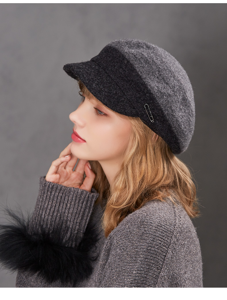 kenmont/卡蒙秋冬新品百搭渐变色羊毛贝雷帽女士秋冬季保暖毛呢帽子