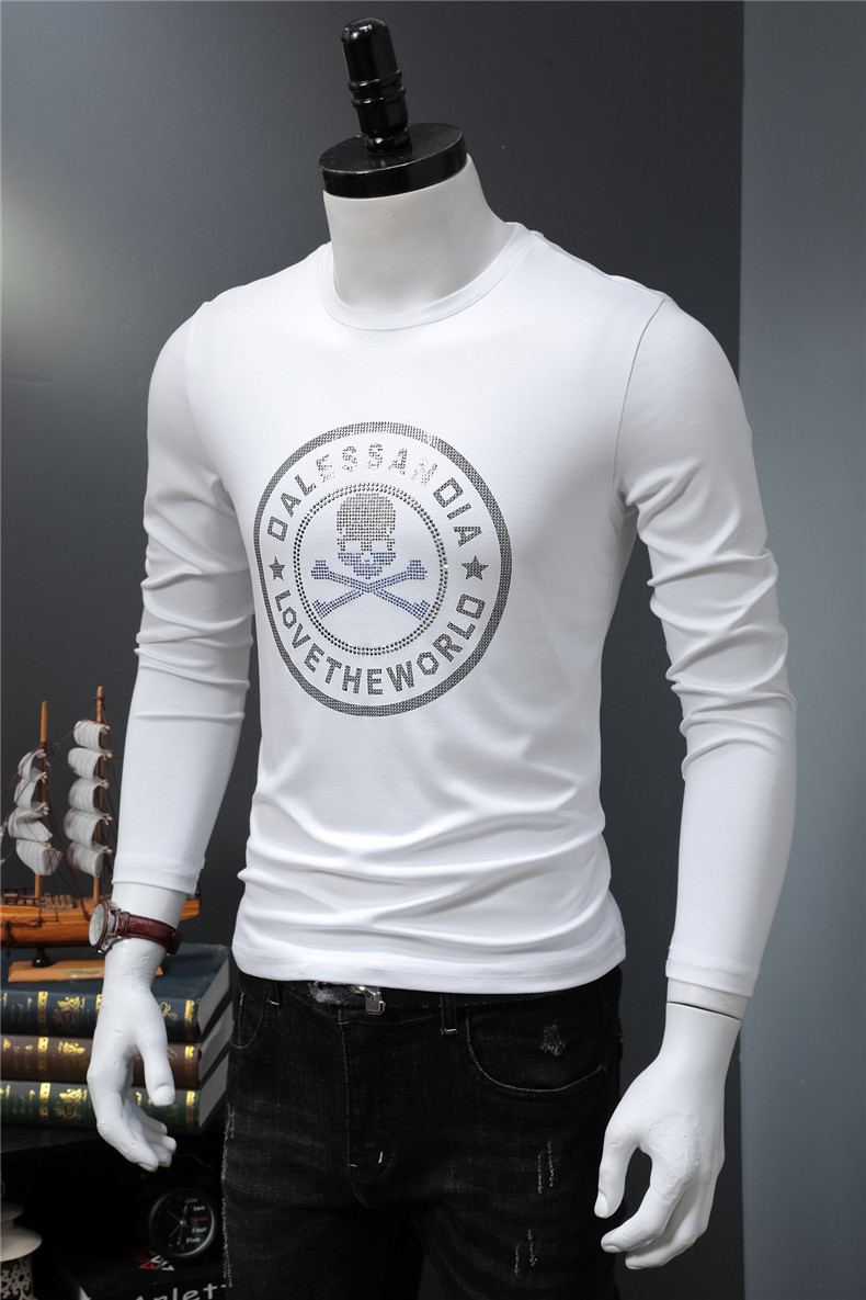 ice 男士长袖t恤 春秋新款 男装 打底衫 上衣 特殊面料 烫钻工艺 休闲