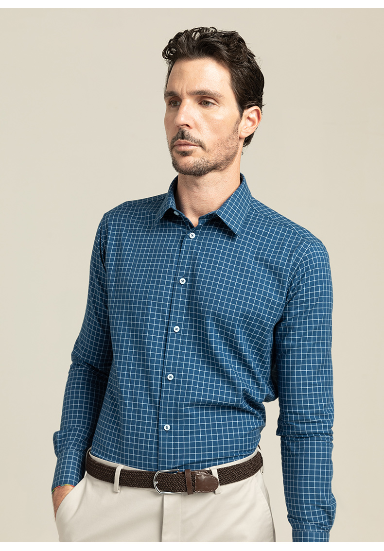 camicissima/恺米切时尚青年百搭男士长袖衬衫 深蓝格子商务休闲衬衣
