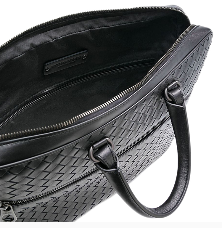 bottega veneta 葆蝶家 男士黑色皮革编织手提包公文包斜挎包