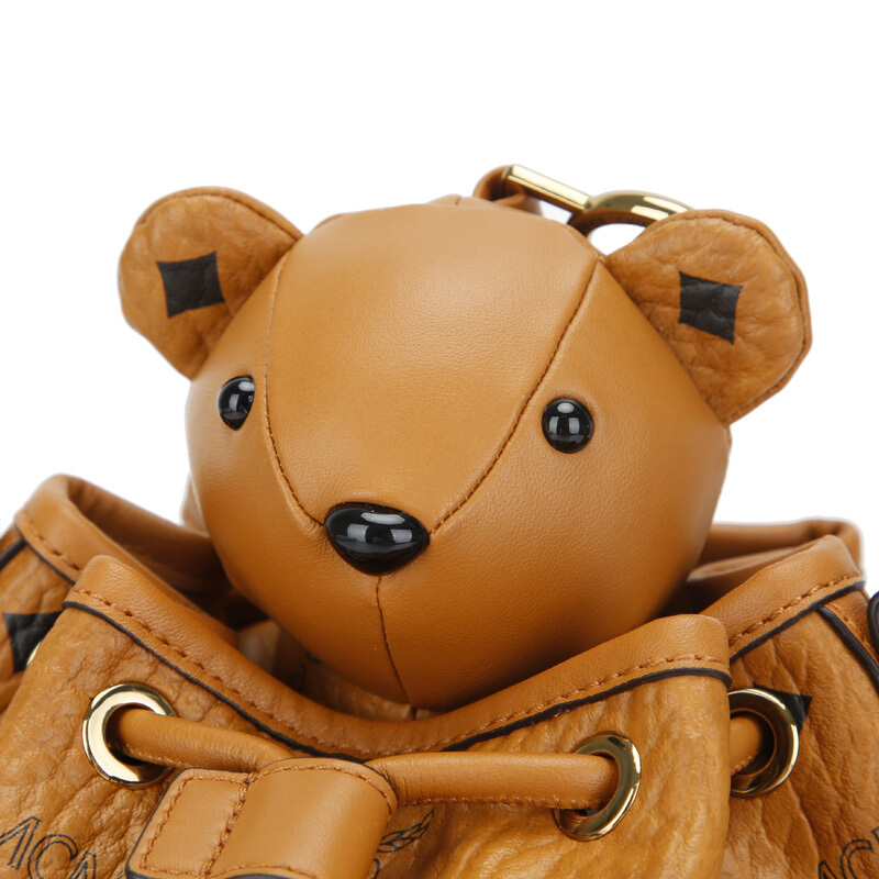 mcm/mcm女士人造革 棕色小熊玩偶抽绳水桶包myz8axl47co001