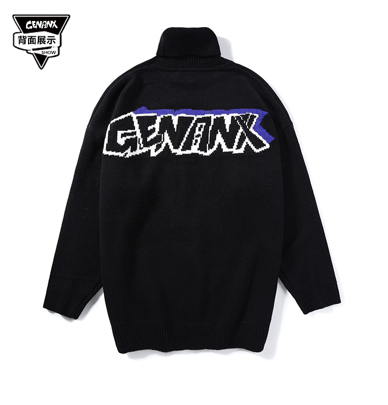 genanx&闪电潮牌 运动 毛衣男 2019秋冬新款 可翻高领针织衫 套头